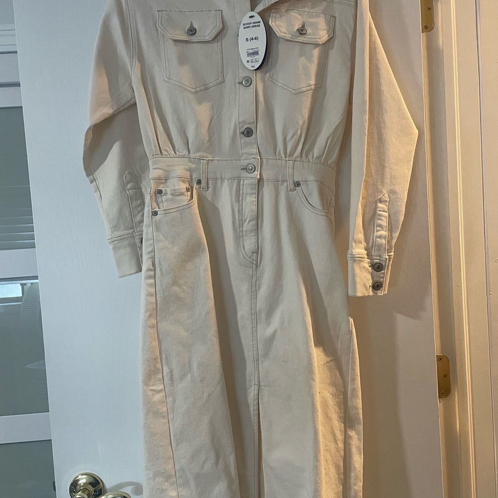 Cream Jean Long-Sleeve Button-Up Dress